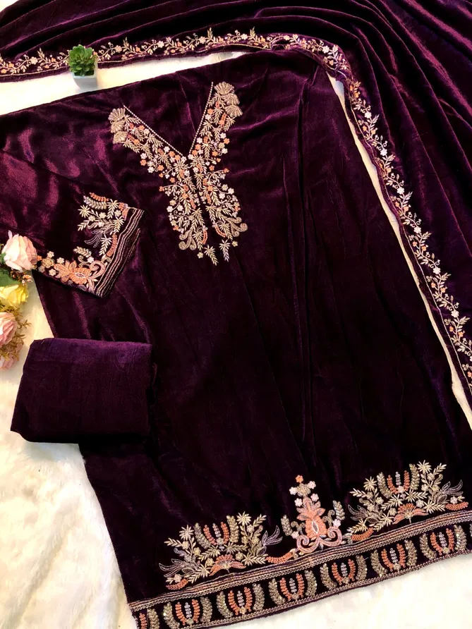 Maryams 184 Velvet Embroidered Wholesale Pakistani Suits Suppliers In Mumbai